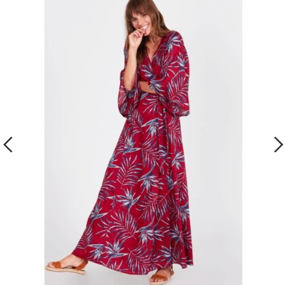 Amuse Society Isle of Love Dress Medium Maroon Red Floral Maxi